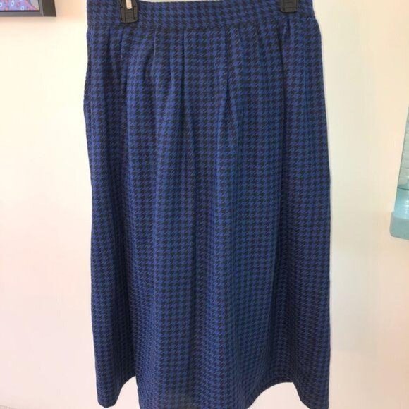 Claude Skirt Juniors Size 13 Vintage Wool Blend Blue Black Houndstooth Pockets - Picture 10 of 11
